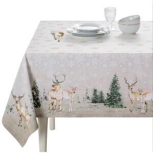 Maison d’Hermine Deer in the Woods cotton rectangle Tablecloth 60x90” NIB
